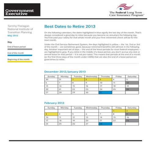 Best Dates to Retire in 2013