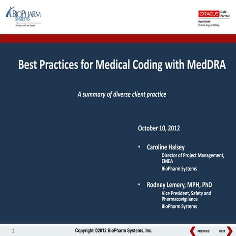 Best Practices on Medical Coding in MedDRA