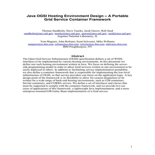 Best Practises: Java OGSI Hosting Environment Design