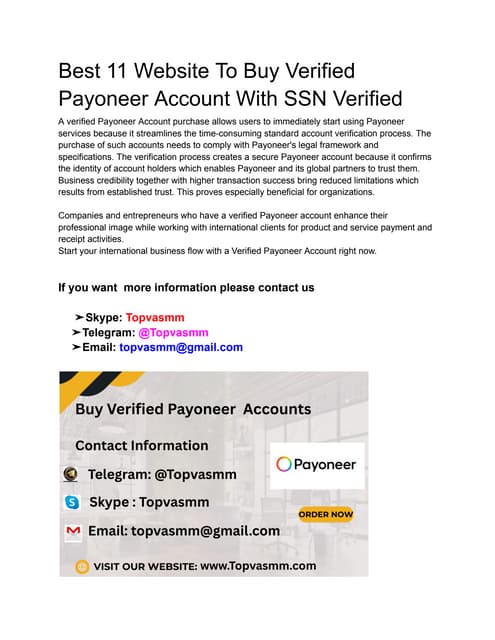 Best 11 Website To Buy Verified Payoneer Account With SSN Verified.pdf