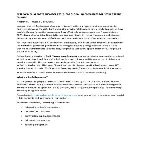 Best bank guarantee providers 2025 . | PDF