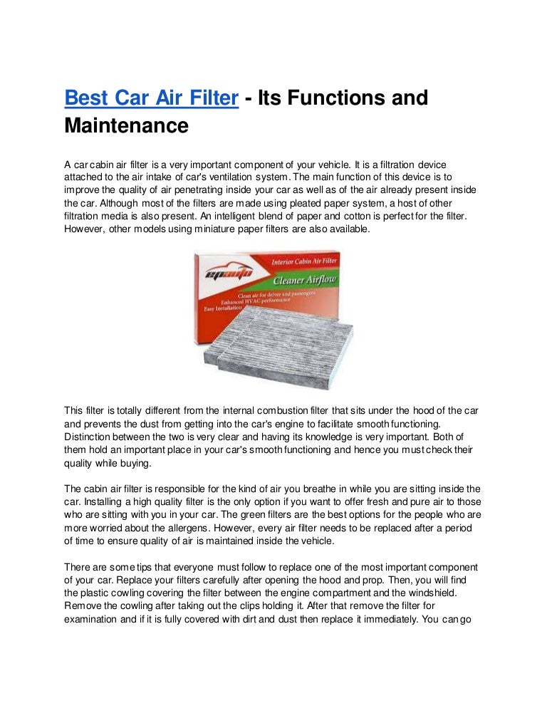 Best Car Air Filter Its Functions And Maintenance