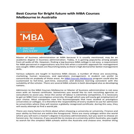 MBA Courses Melbourne