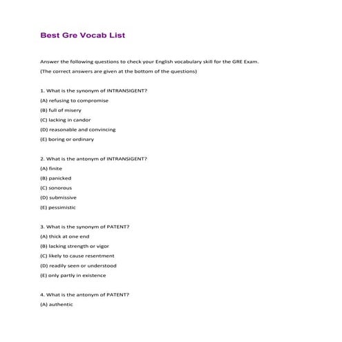 Best Gre Vocab List