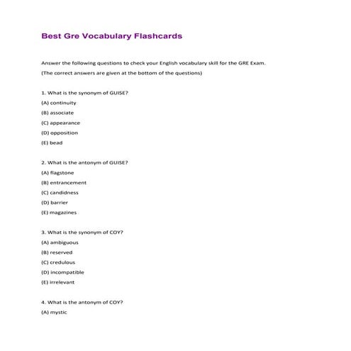 Best Gre Vocabulary Flashcards