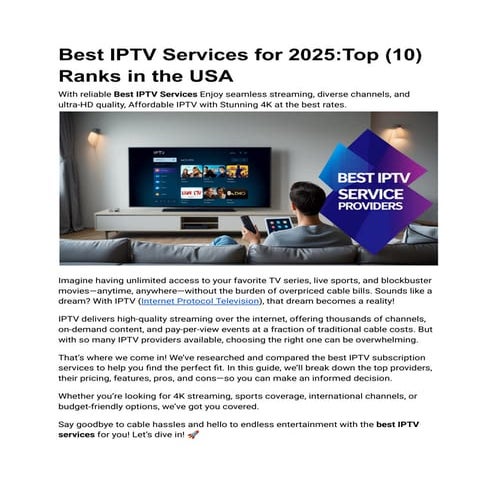 Best IPTV Services for 2025:Top (10) Ranks in the USA