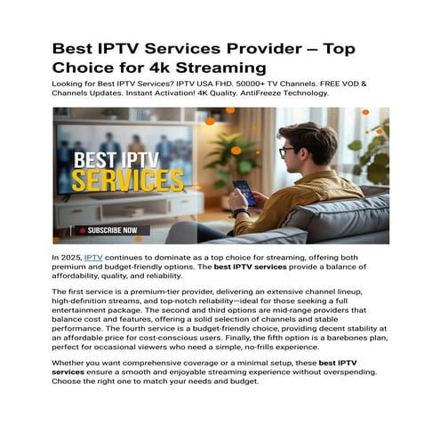 Best IPTV Services Provider – Top Choice for 4k Streaming