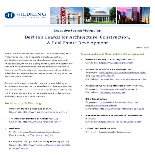 Best Job Boards for Architecture, Construction & Real Estate Development