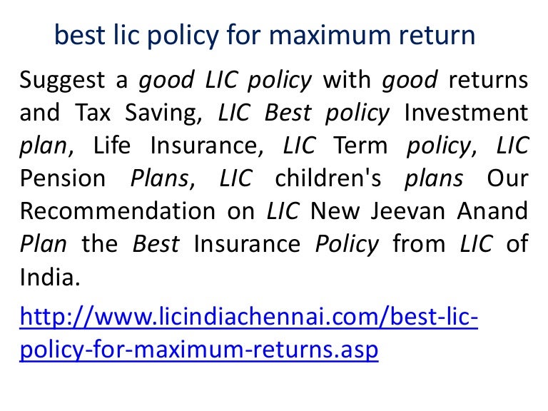 Best lic policy for maximum return