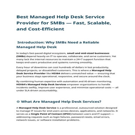 Best Managed Help Desk Service Provider for SMBs — Fast, Scalable, and Cost-Efficient