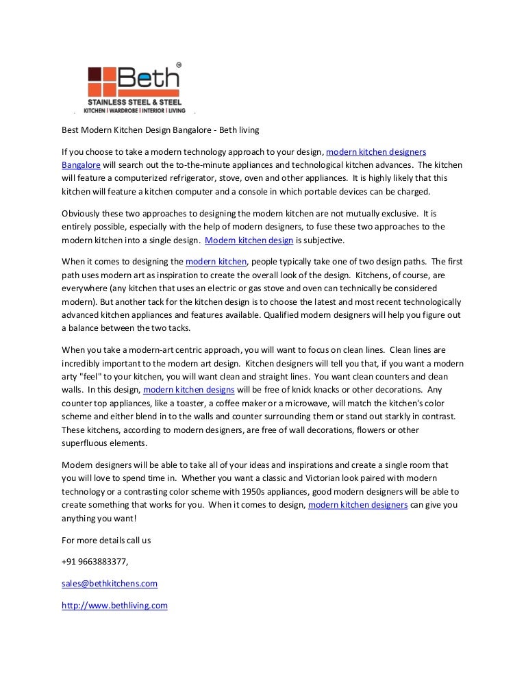 Best Modern Kitchen Design Bangalore - Beth living