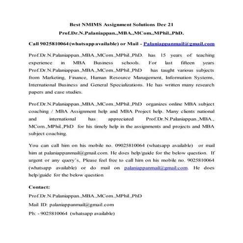 Best NMIMS Assignment Solutions Dec 21