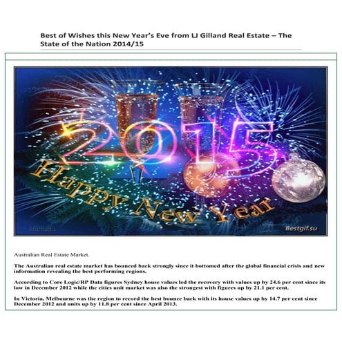New Years Eve 2014/15 Post re Australian National Property Market.  Happy New...