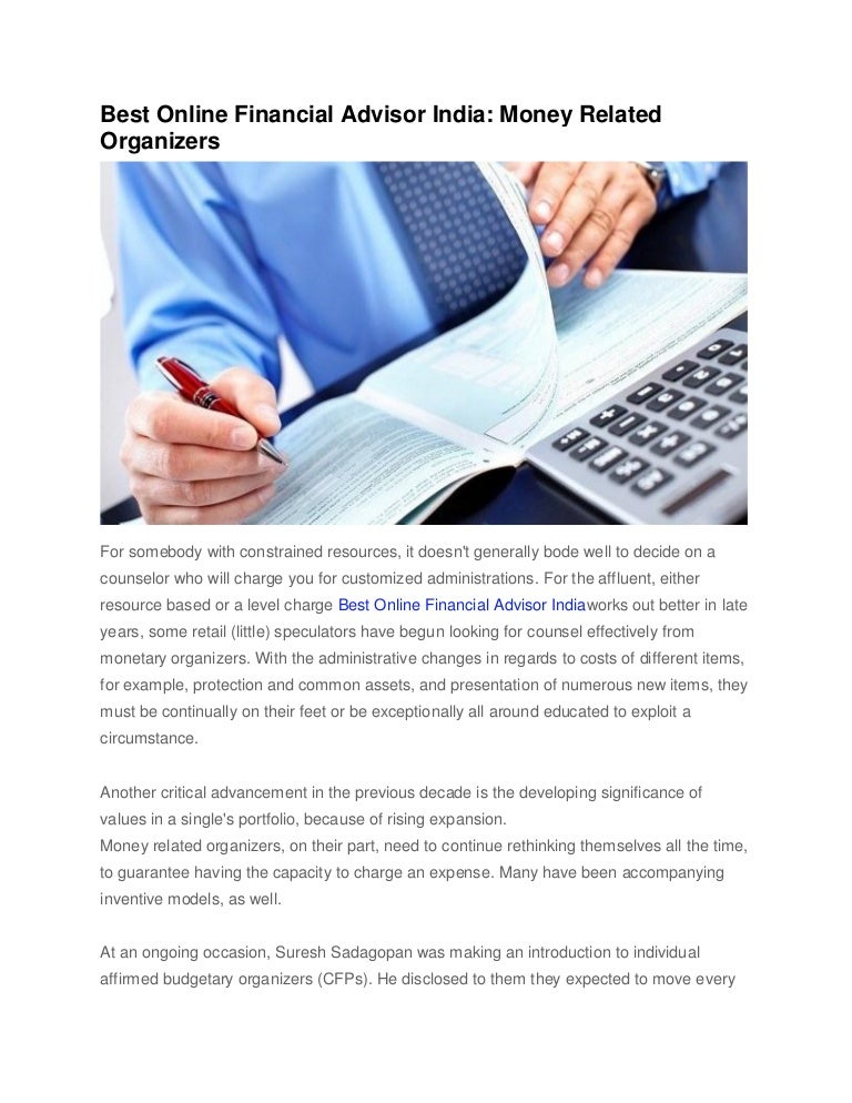 Best Online Financial Advisor India Money Related Organizers