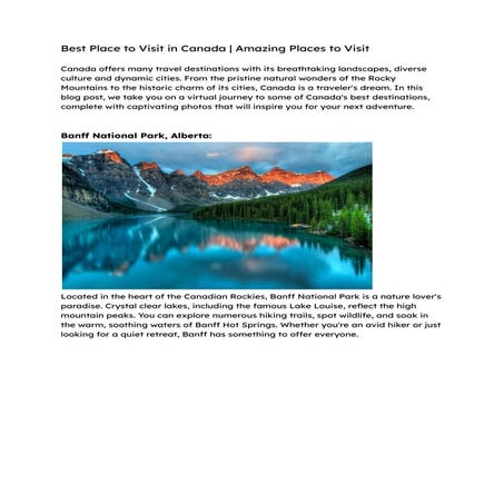 Best Places to Visit in Canada Amazing Places to Visit | PDF