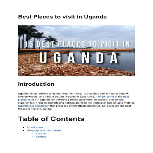 TOURIST DESTINATIONS IN RWANDA | PPTX
