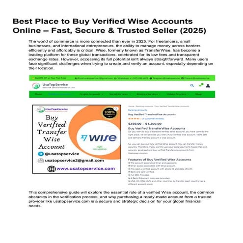 Best Place to Buy Verified Wise Accounts Online – Fast, Secure & Trusted Sell...