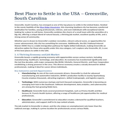 Best Place to Settle in the USA – Greenville, South Carolina.docx