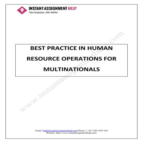 Best Practice in Human Resource Operations for Multinationals Assignment Sample
