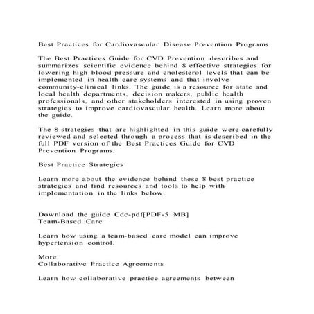 Best practices for cardiovascular disease prevention programs t