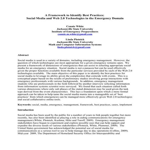 A Framework to Identify Best Practices: Social Media and Web 2.0 Technologies...