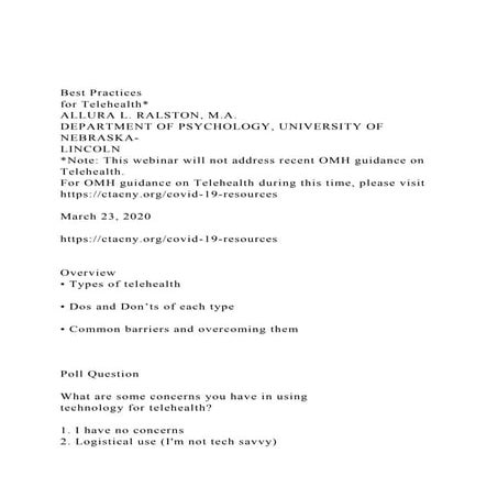 Best Practices for TelehealthALLURA L. RALSTON, M.A.DEP.docx