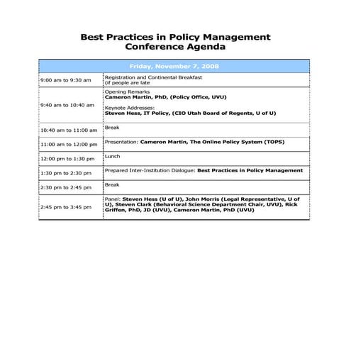 Best practices in policy management conference agenda