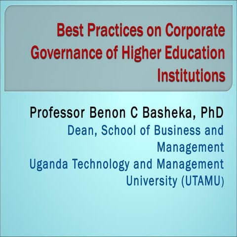 Best practices on corporate governance of higher education 1.... | PPT