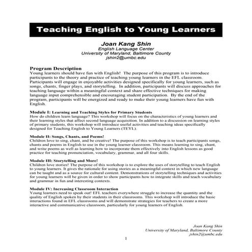 Best practice to teaching english for young learners by jshin | PDF