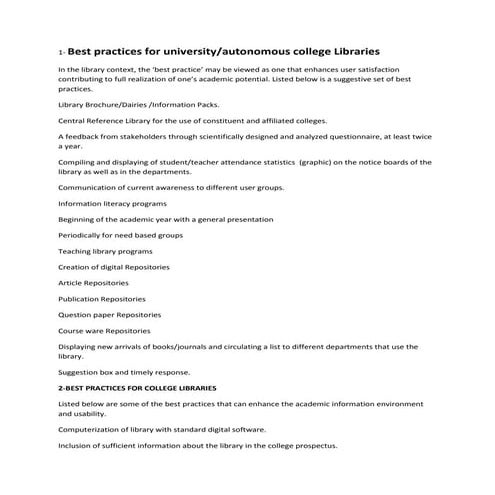 Best practised in library information service