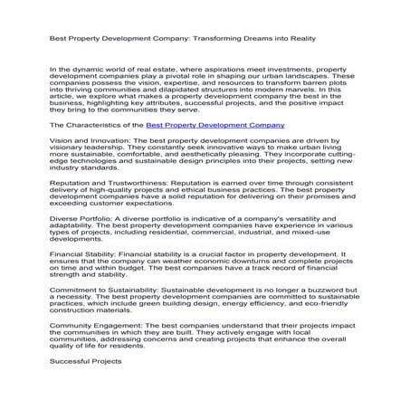 Best Property Development Company: Transforming Dreams into Reality