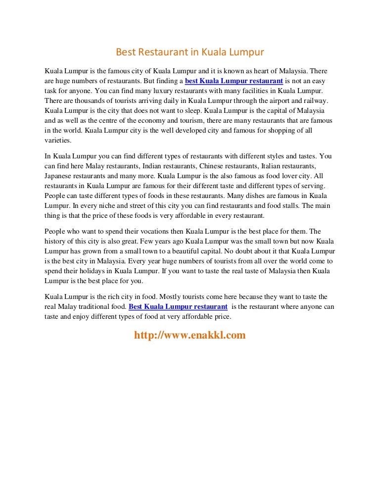 Best Restaurant in Kuala Lumpur