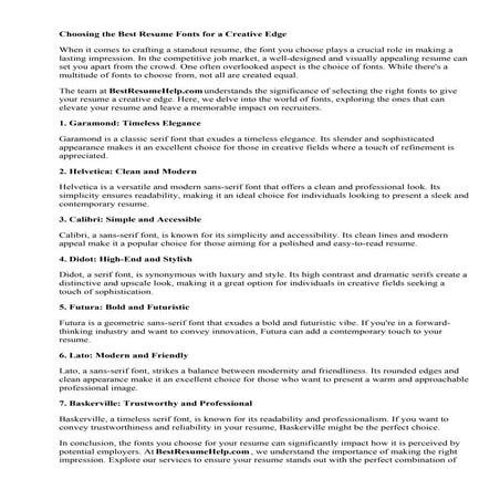 Best Resume Fonts Creative. Garamond is a classic