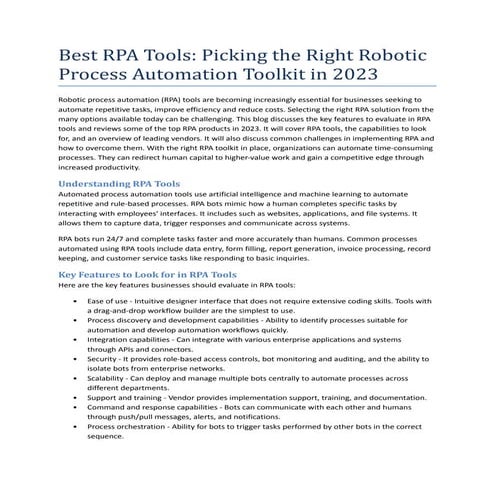 Best RPA Tools Picking The Right Robotic Process Automation Toolkit in 2023