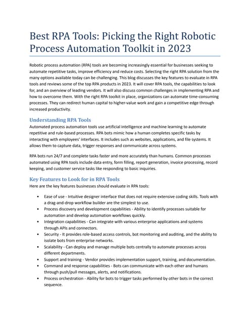 Best RPA Tools Picking The Right Robotic Process Automation Toolkit in 2023