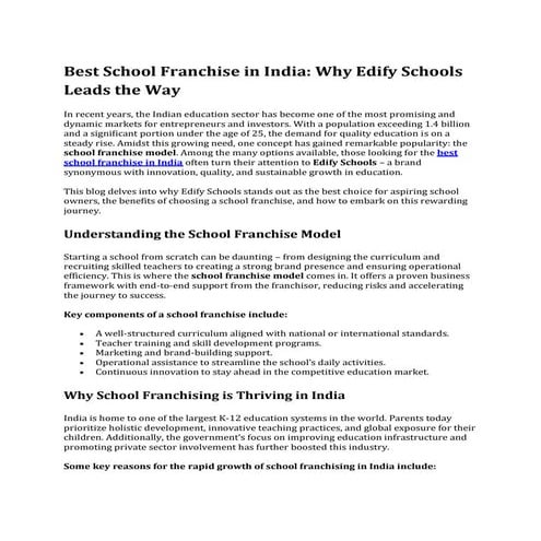 Best School Franchise in India - Why Edify Schools Leads the Way