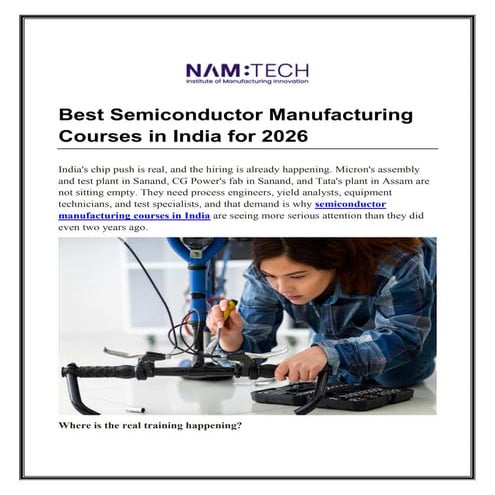 Best Semiconductor Manufacturing Courses in India for 2026 | PDF