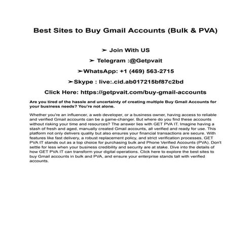 Pva Banking The Best Provider To Buy Gmail Accounts (Aged & PVA) | DOCX