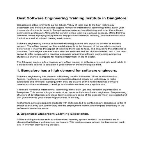 Best Software Engineering Training Institute in Bangalore. | PDF