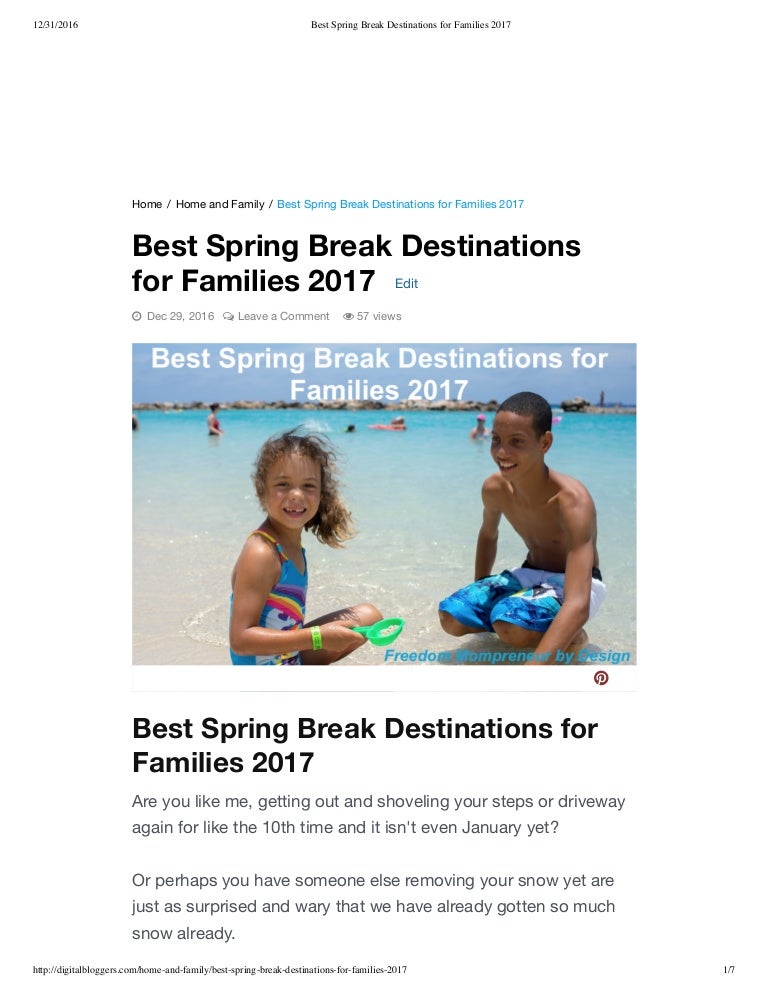 Best Spring Break Destinations For Families 2017