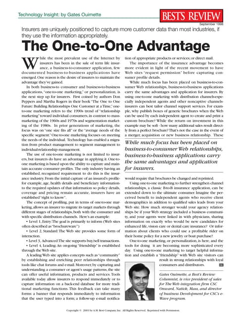 The One To One Advantage, Best's Re...