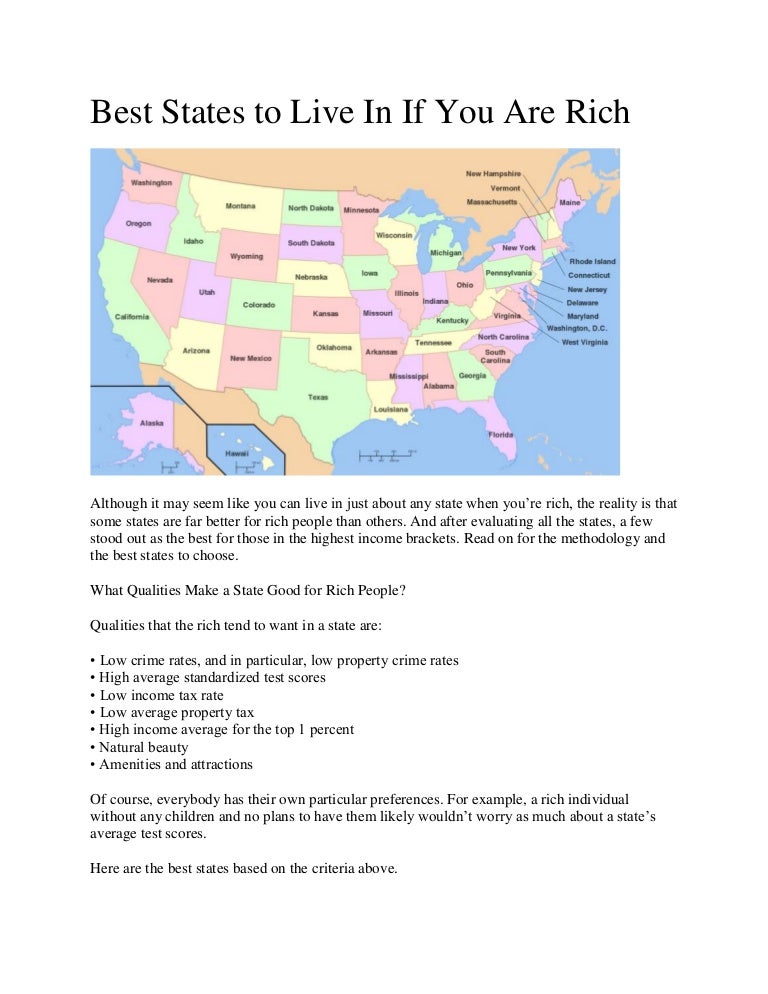 Best States to Live In If You Are Rich