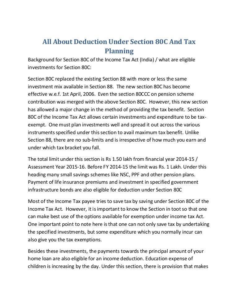 All About Deduction Under Section 80C And Tax Planning