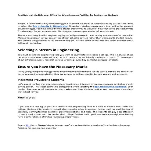 Best University in Dehradun Offers the Latest Learning Facilities for Enginee...