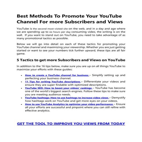 Best Ways To Promote Your YouTube Channel For More Subscribers and Views.pdf