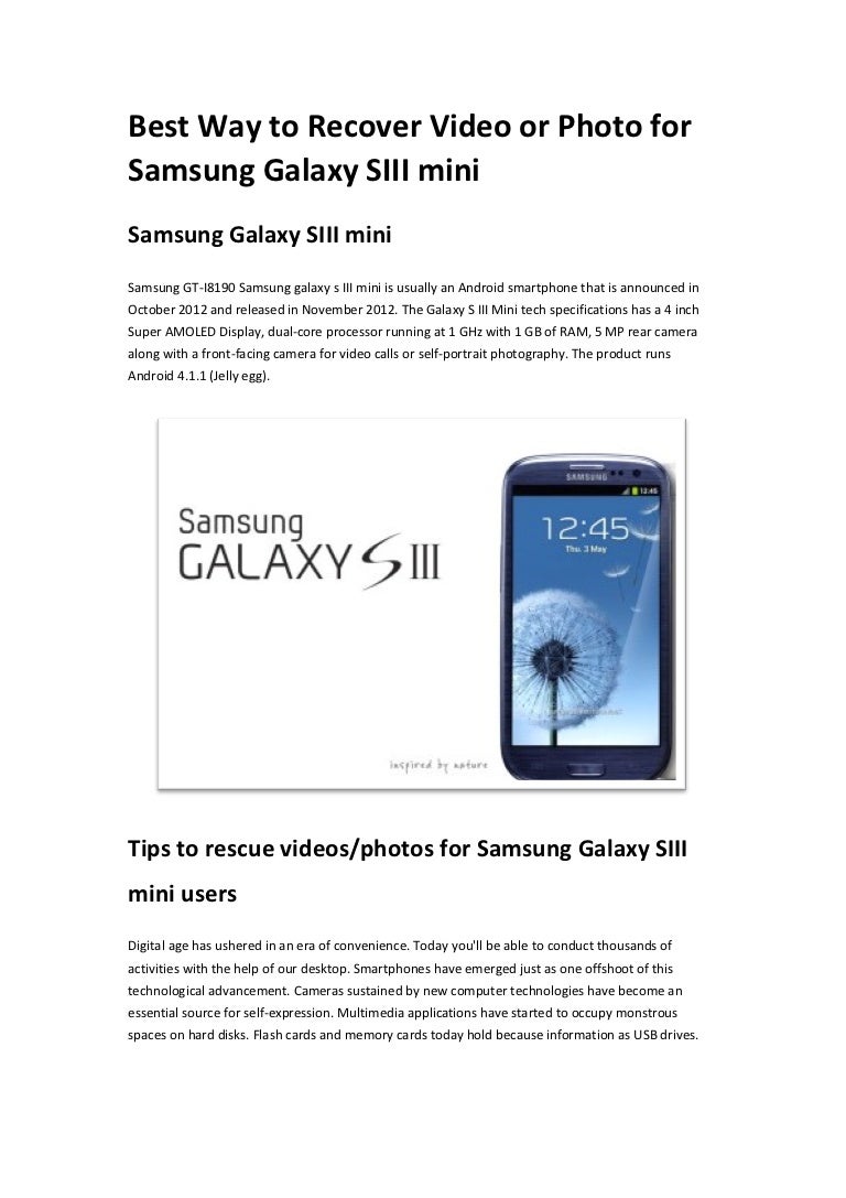 Best way to recover video or photo for samsung galaxy siii mini