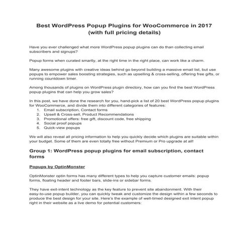 Best word press popup plugins for woocommerce in 2017 (with full pricing deta...