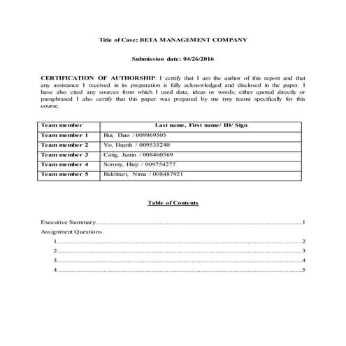 Beta management case 