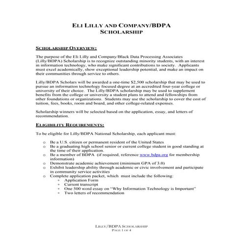 Eli Lilly Scholarship for BDPA Students