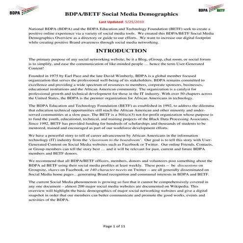 BDPA-BETF Social Media Demographics (May 2010)